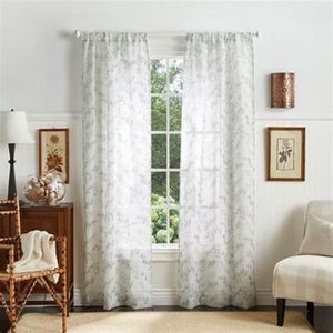 Martha Stewart Eucalyptus Semi-Sheer Rod Pocket Curtain Panel Pair- Aqua